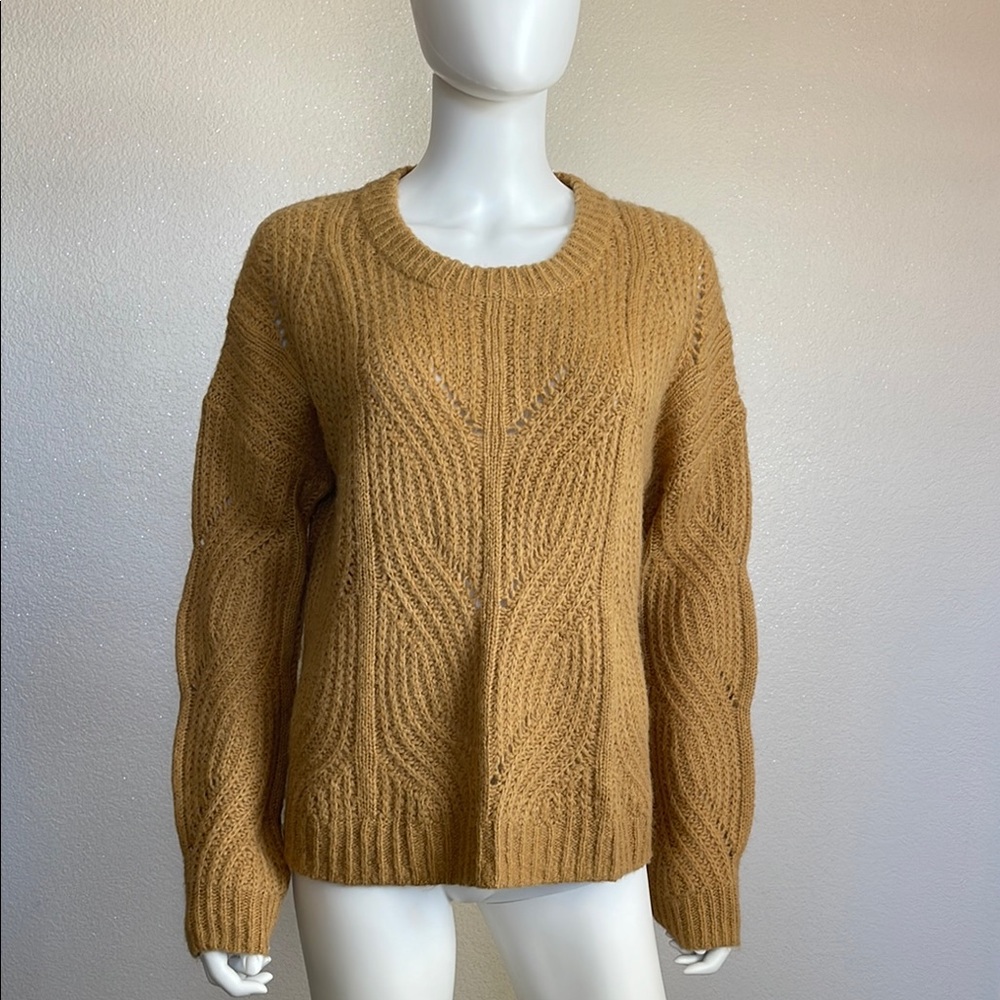 Madewell Tan Crew Neck Sweater with Geometric Cable Design